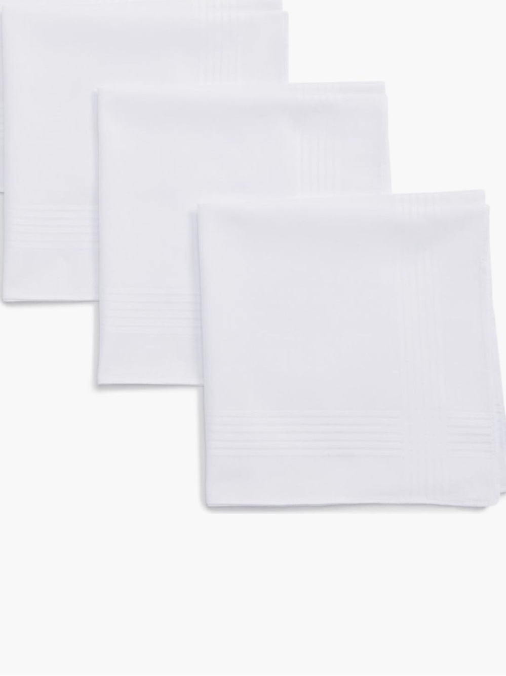 NWOT NORDSTROM Men's Set of 3 White Cotton Pocket Squares Handkerchiefs